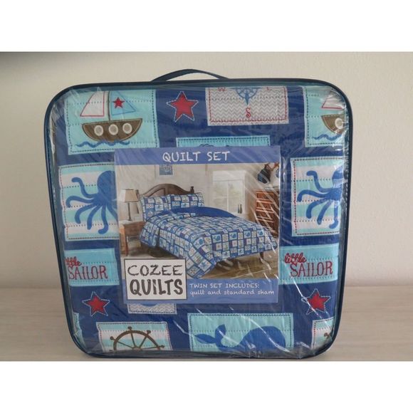 Cozee Quilts Little Sailor TWIN Quilt & Shams Set Beach Ocean Boat Whale $100 - Picture 2 of 8